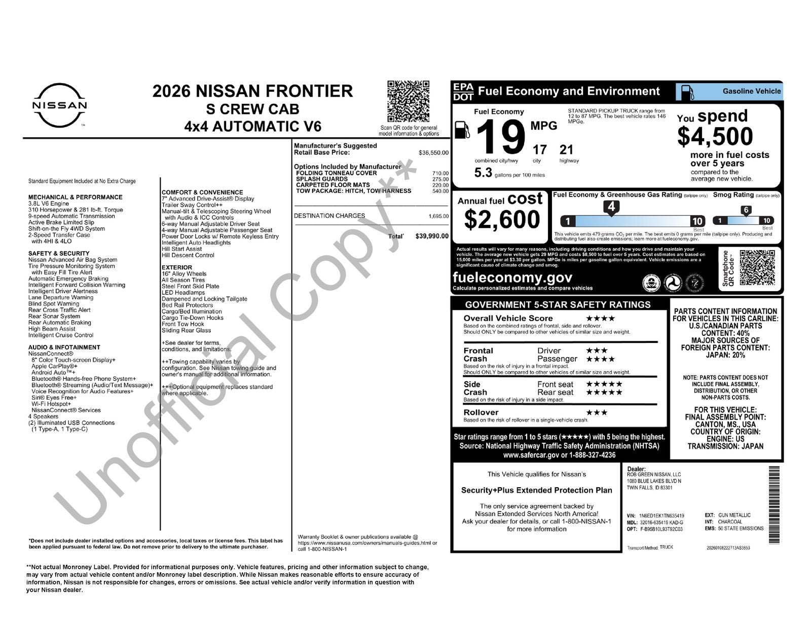 2026 Nissan Frontier S