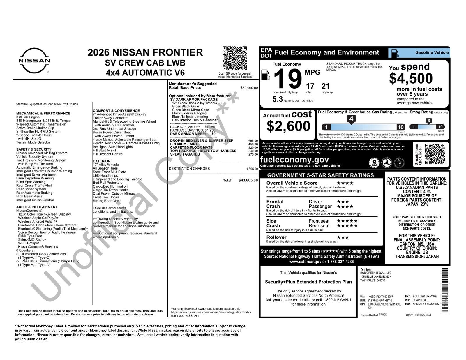 2026 Nissan Frontier SV