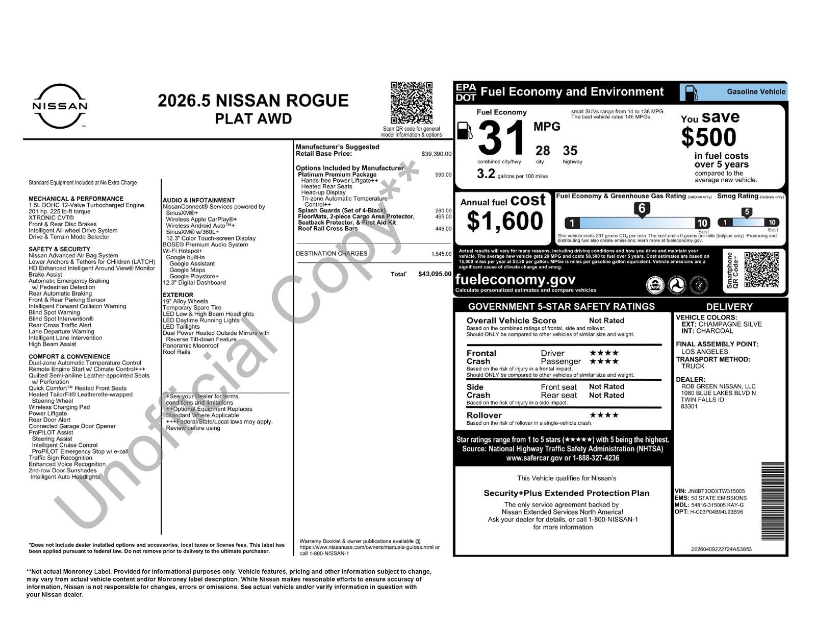 2026 Nissan Rogue Platinum