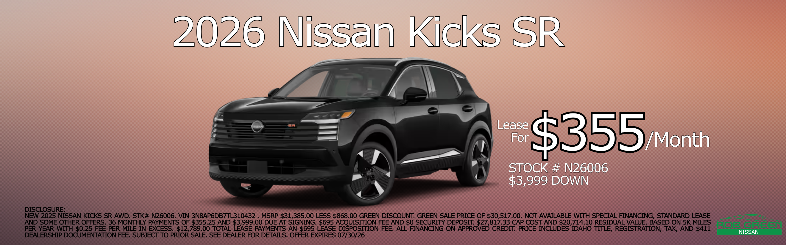 LEASE A NEW 2026 NISSAN KICKS SR AWD