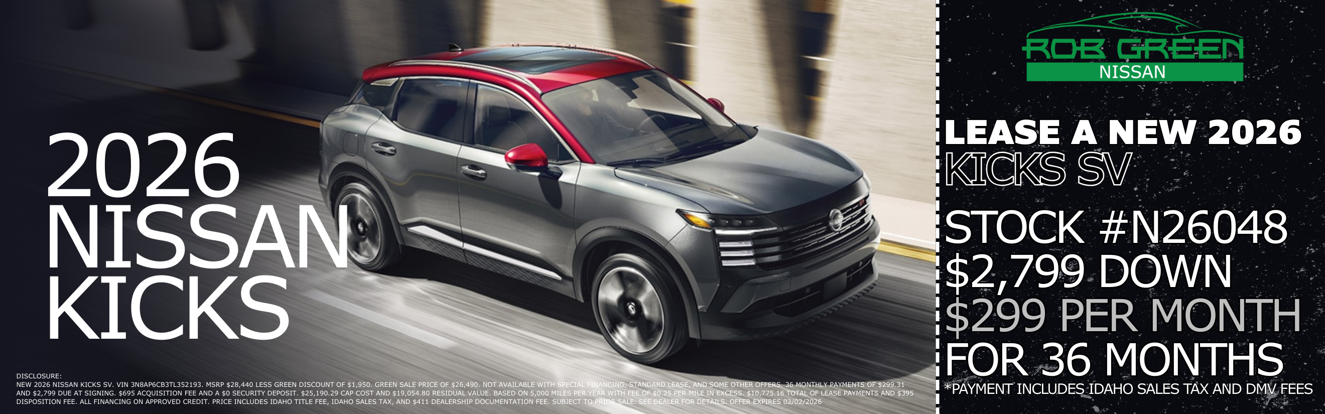 LEASE A NEW 2026 NISSAN KICKS SV 