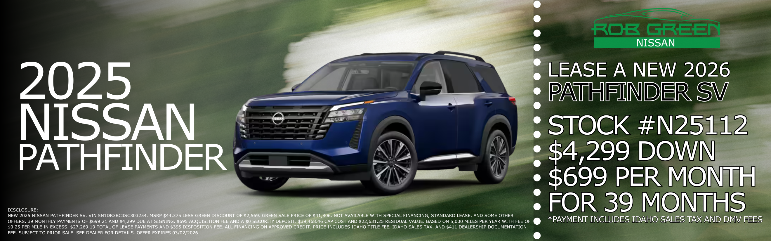 LEASE A NEW 2025 NISSAN PATHFINDER SV FOR $699 A MONTH FOR 3